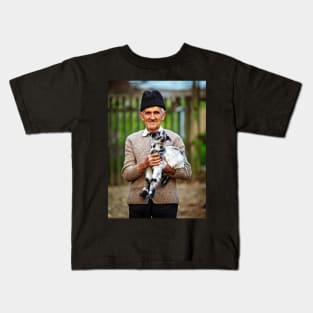 Old farmer with a baby goat Kids T-Shirt